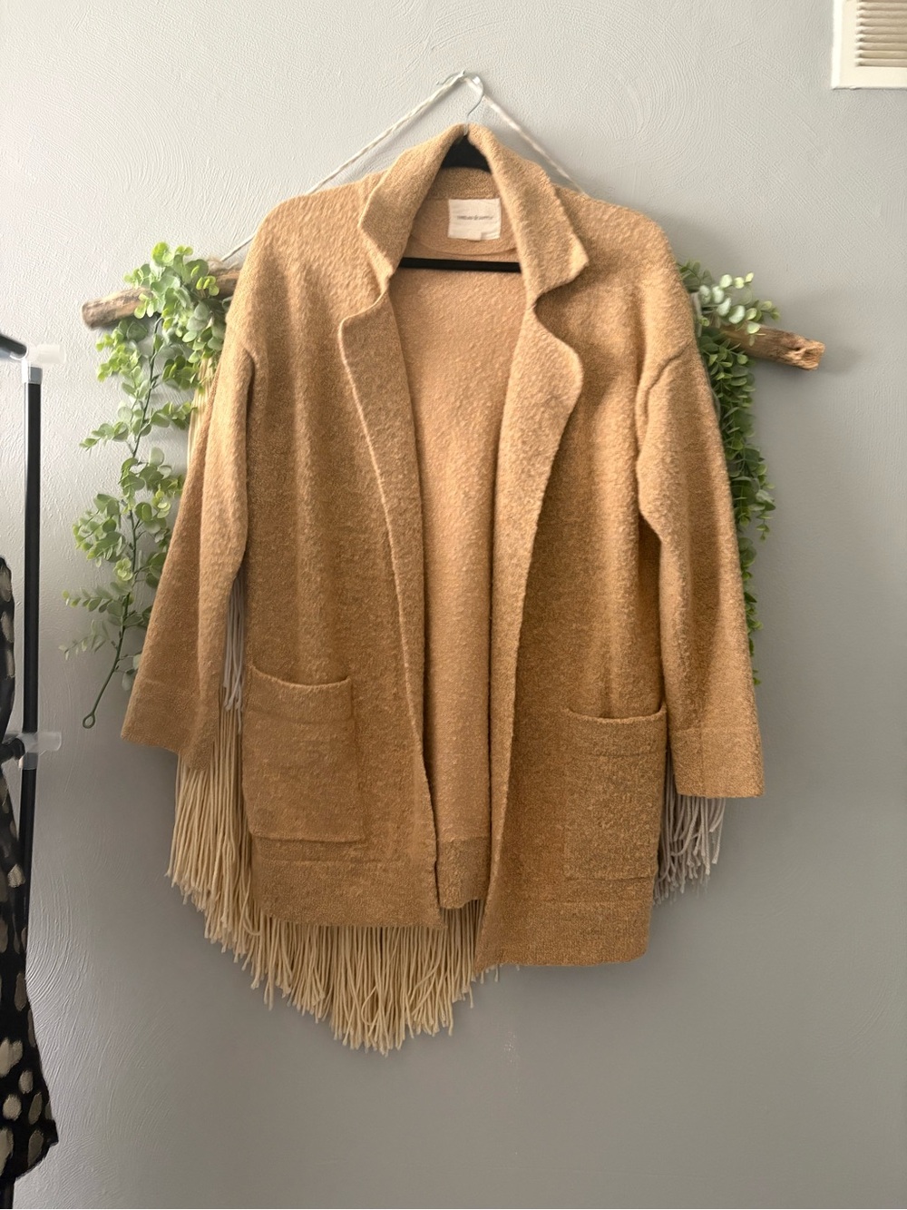 Thread & Supply Camel Bouclé Open-Front Cardigan
